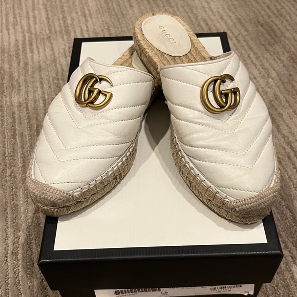 GUCCI DOUBLE G LEATHER ESPADRILLE size 8 1/5 white - Picture 4 of 5